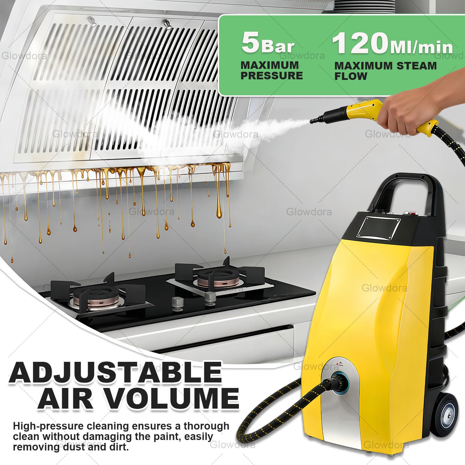 Pulitore A Vapore Compatto Ma Potente 3000 W, Serbatoio Capiente 3,5 L, Vapore Ad Alta Temperatura con Blocco di Sicurezza, Riscaldamento 20-40 Secondi, Multiuso per Casa, Auto Blue