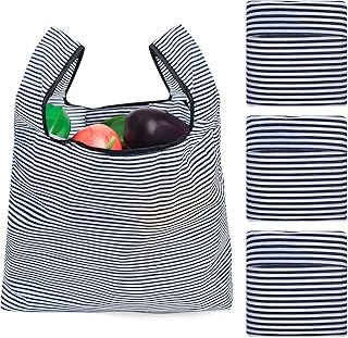 4 Pcs Reusable Shopping Bags, Foldable Grocery Shopping Bags, Eco Shopping Tote Bags, Washable Groceries Shopping Bags Folds Into Attached Pouch for Storage for Daily Use Travel Shopping Loading