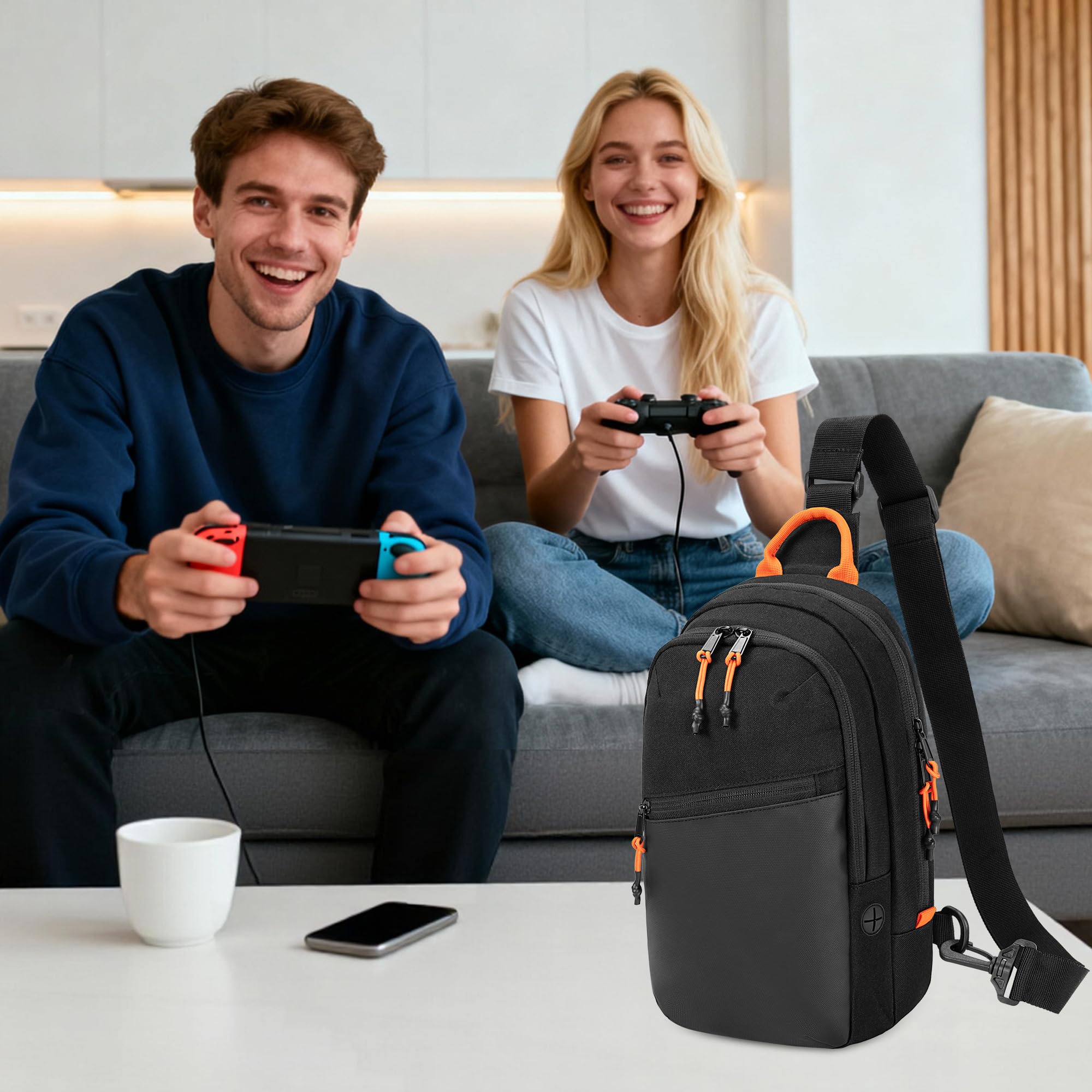 PGmoon Borsa a Tracolla Compatibile con Nintendo Switch/Switch 2/Steam Deck/ASUS ROG Ally/Legion Go/ROG Ally X, Custodia da Viaggio con Scomparti Multipli e Slot per Schede di Gioco