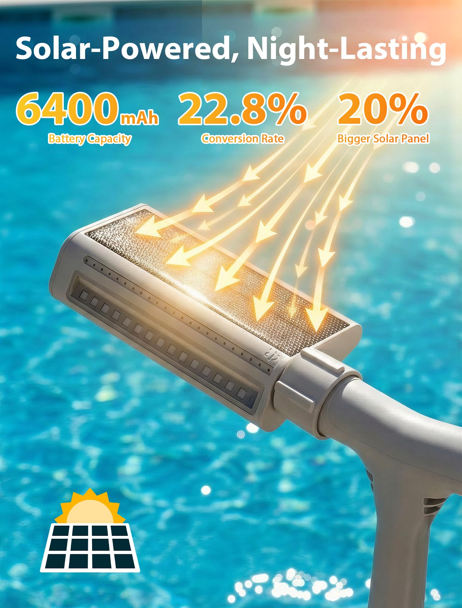 Fontaine solaire de piscine 2026 avec lumières 10 couleurs et 4 modes, arroseur cascade à double pulvérisation réglable à 360°, compatible avec les piscines au-dessus et creusées pour une relaxation