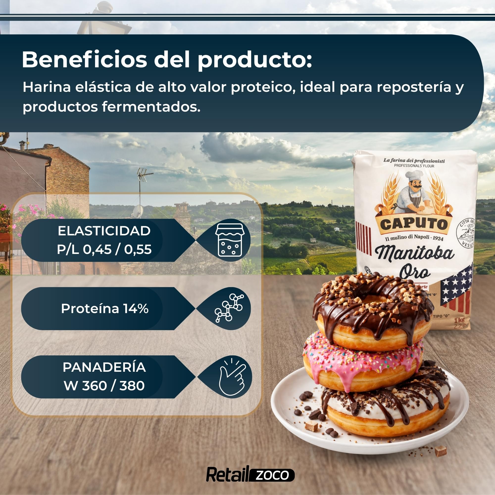 Harina Caputo Manitoba Oro, Origen Italiana, elástica de alto valor proteico, ideal para repostería y productos fermentados, Tipo Harina 0, Contiene 6 unidades de 1 Kg — view 4