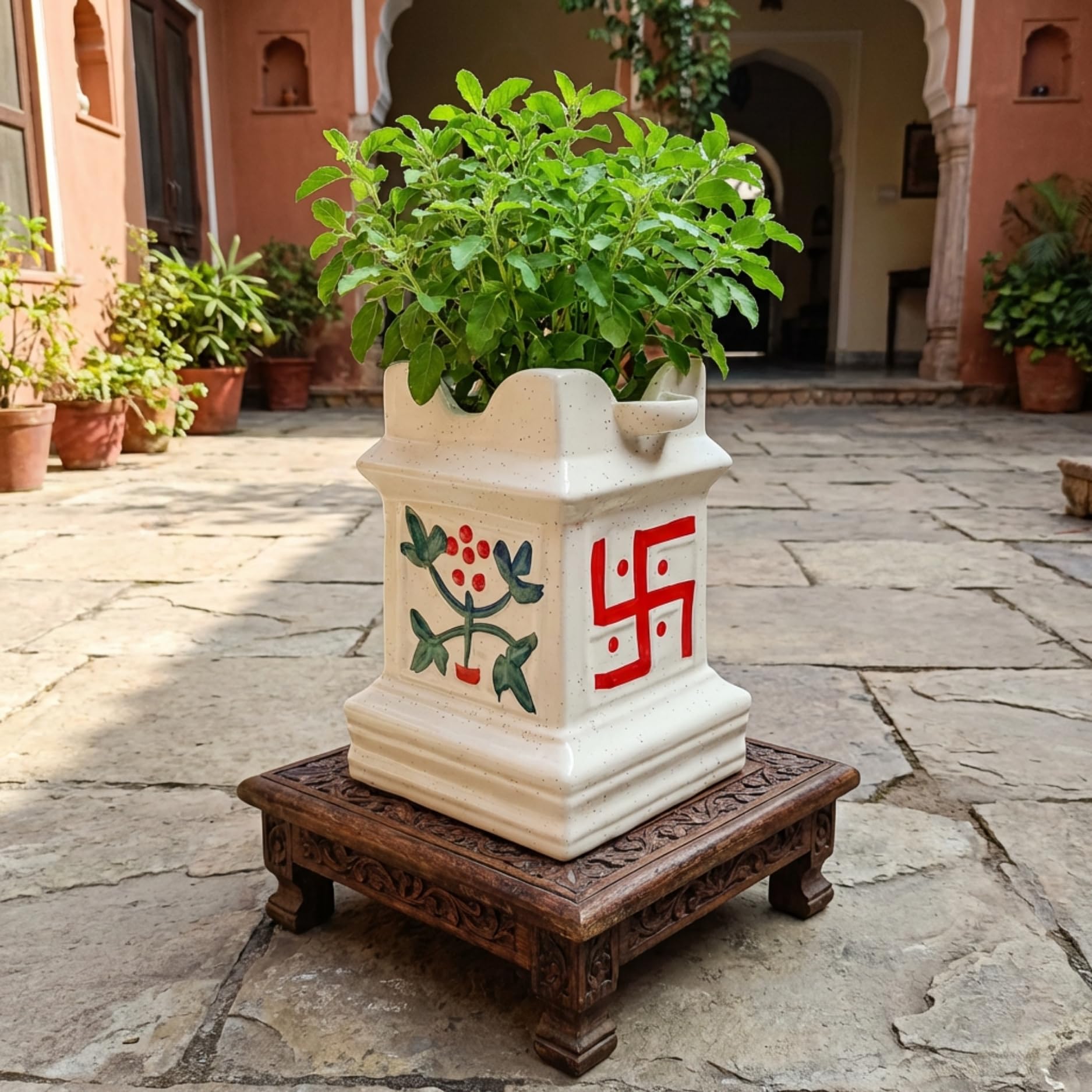 ecofynd 10 inches Tulsi Ceramic Plant Pots, Flower Pot with Drainage Hole, Decorative Modern Indoor Planters, Home Garden Decor for Living Room Bedroom Interior (Ivory,CPOT040)-image-39