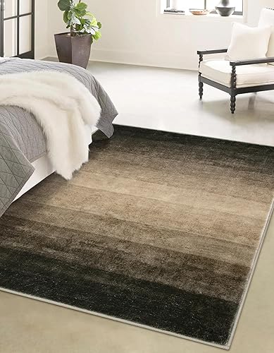 Miniatura 6 de Lahome Alfombras lavables para dormitorio, moderna alfombra negra de 4 x 6 pies para sala de estar, alfombra moderna marrón con degradado, alfombra