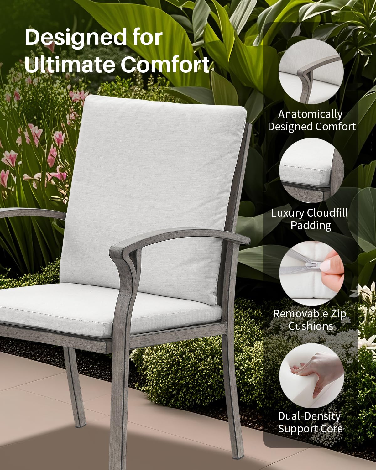 Juego de comedor de patio de 9 piezas, juego de comedor de aluminio al aire libre para 8, juegos de muebles de patio con agujero para paraguas, 6 sillas de comedor, 2 sillas de comedor 9