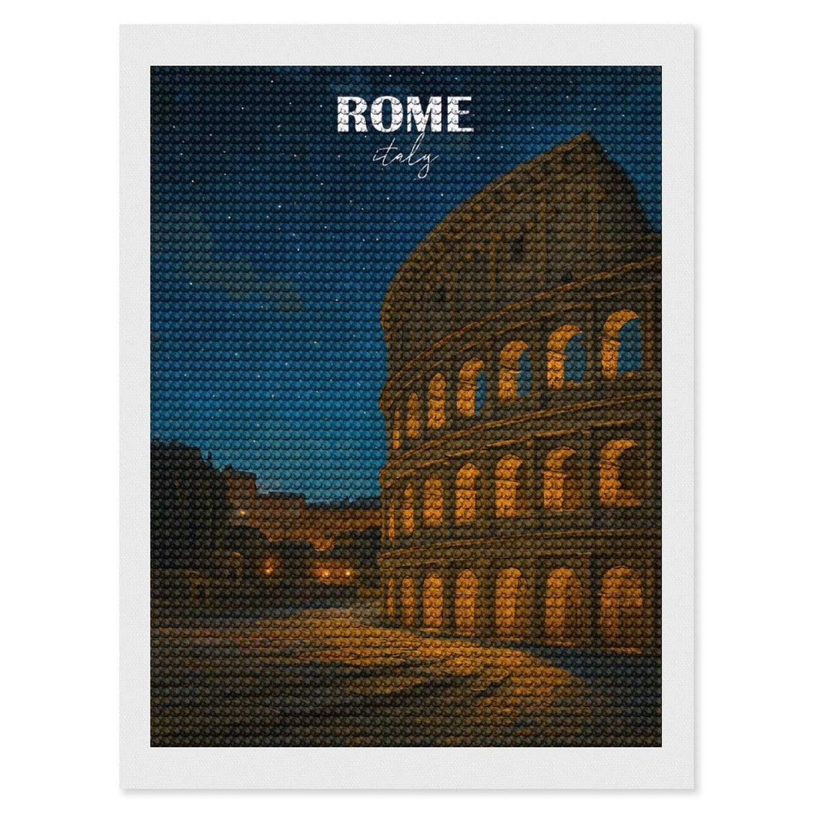 Junmoney Rome Italy Colosseum Night Diamond Painting Canvas Set 12"x16", for Adults, Decorate Your Room, Festive Craft Gift, Office Decor