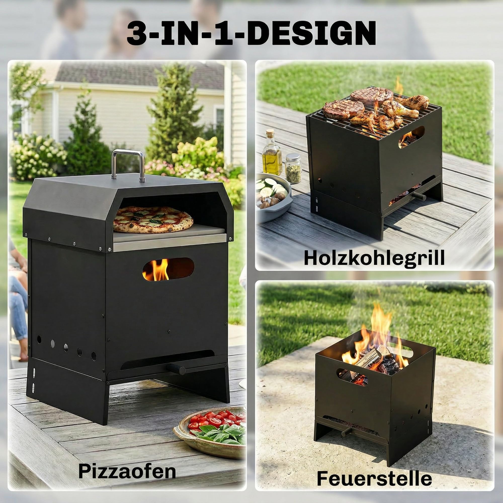Outsunny Four à pizza d'extérieur 3 en 1 à bois en acier inoxydable 2 niveaux avec pelle à pizza