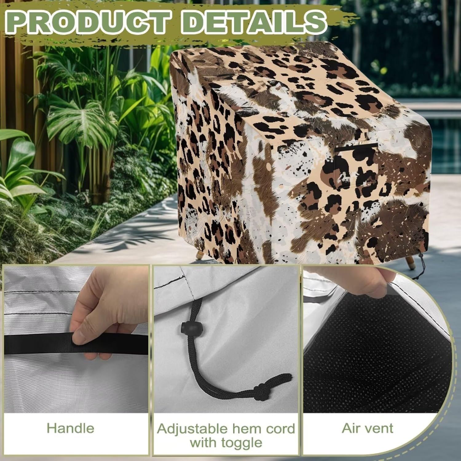 Grunge Leopard Cow Print Patio Chair Cover Anti-Dust Outdoor Furniture Slipcover with Air Vent Waterproof Chair Protector Cover for Lounge Deep Seat, 29"Wx33"Dx36"H