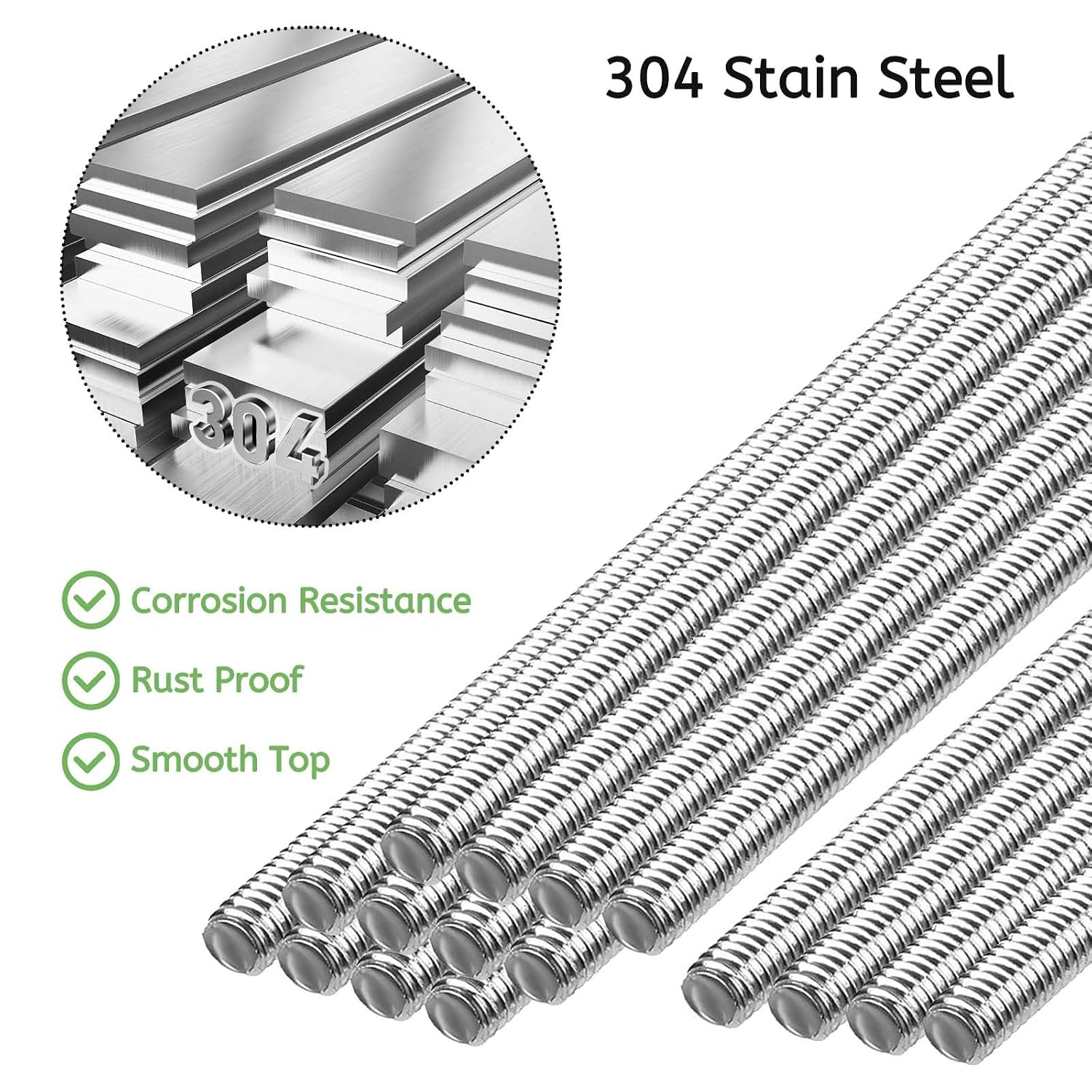 SNAIL GARDEN 32-Piece M4 Threaded Rods & Studs Set with Colored & Acrylic Nuts, 2 Sizes(10in, 12in) Stainless Steel All Thread Rod, Metal Rods for Crafts, Garden Stakes and DIY Projects