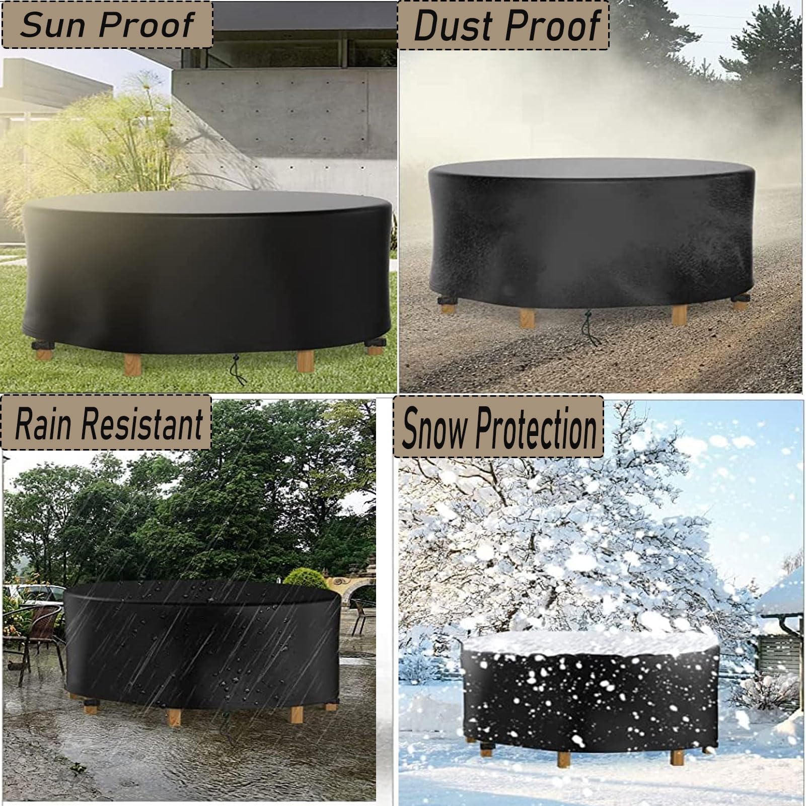 Copritavolo Da Giardino Rotondo Con Fori Di Ventilazione, Copertura Per Tavolo Da Patio Rotonda In Tessuto Oxford 420D, Coperture Per Mobili Da Giardino Impermeabili E Antivento (F 227cm/89in)