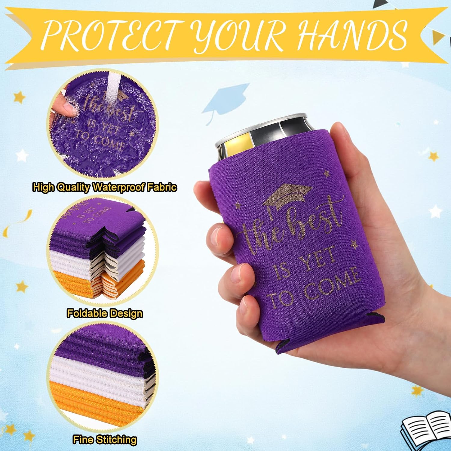 SiliFine 25 Pcs 2026 Graduation Can Cooler Sleeves, Purple, White, Gold image 2