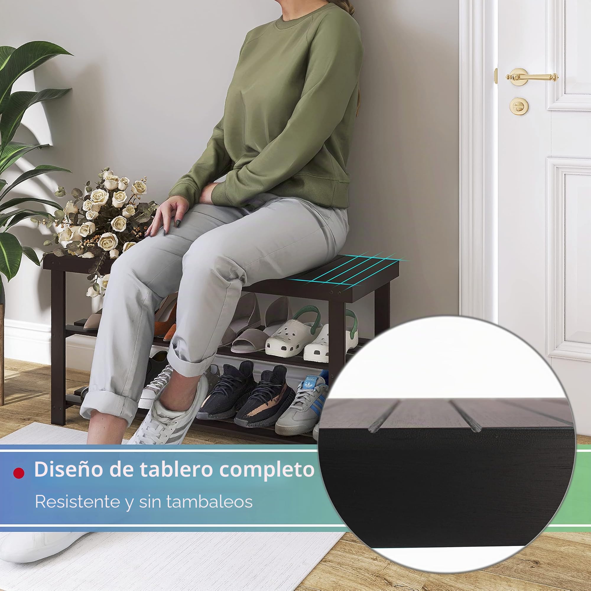 SMIBUY Banco de Zapatos de bambú Resistente, Organizador de Zapatos de 3 Niveles, Estante de Almacenamiento para Entrada, Pasillo, baño, Sala de Estar (marrón Oscuro)