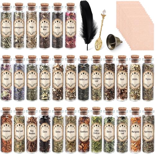 Witchcraft Herbs & Dried Flowers in Bottles, 30-Pack