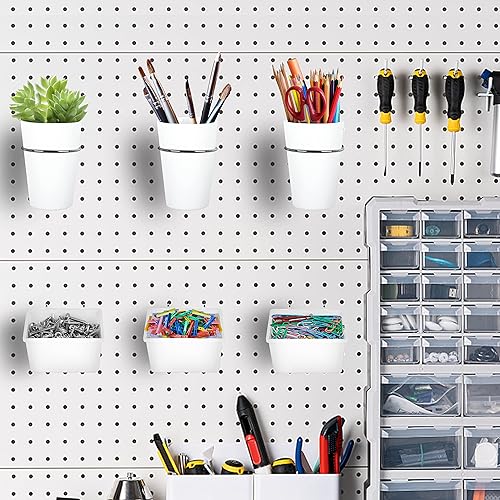 Vista 4 de Juego de 6 cubos de tablero de clavijas con ganchos y bucles, surtido de ganchos para tablero de clavijas, ganchos para soporte de vasos para Blanco