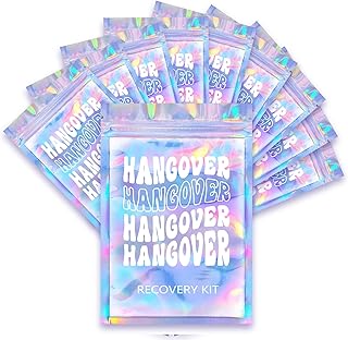 HOUSE OF PARTY Hangover Recovery Kit Bags - (5"x7") 10 Pcs Bachelorette Wedding Hangover Kit Supplies Hangover Gift Bags Printed Holographic Bags