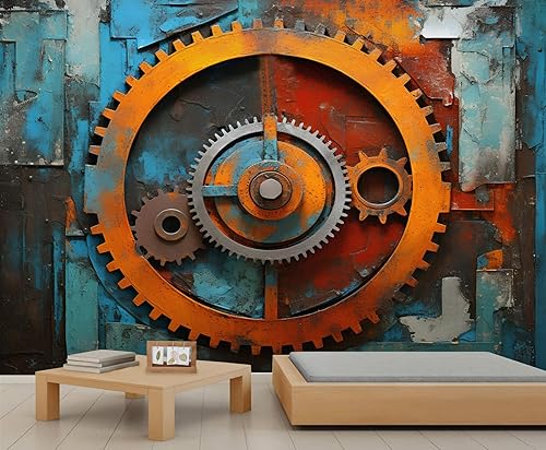 Miniatura 11 de Mural de pared industrial retro, mural industrial retro, papel tapiz de engranajes, mural de pared de textura metálica para sala de estar y