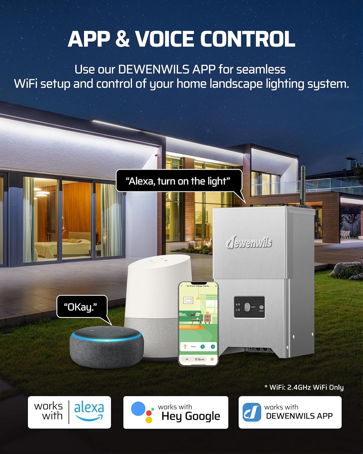DEWENWILS 300W Smart Low Voltage Landscape Transformer, 2.4GHz WiFi