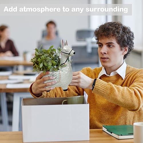 Miniatura 6 de LLOTSA Llamas Maceta de llama de cerámica para plantas suculentas, bonita decoración de alpaca para el hogar, la oficina 8 12 de alto con agujeros