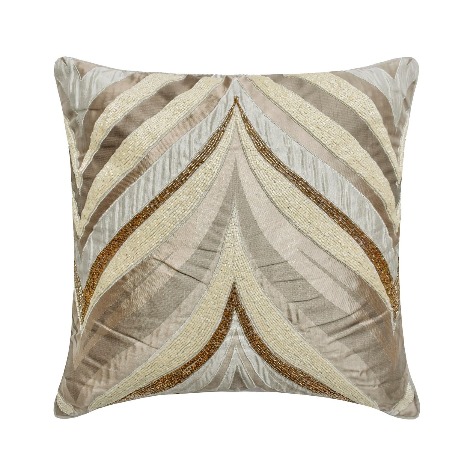 The HomeCentric Decorative Ivory & Dull Gold Pack of 2, 45x45 cm (18x18 inch) (18"x18") Toss Cushion Covers, Jacquard Silk Bead & Embroidery Toss Cushion Covers, Abstract Pattern Modern Style - Jahan