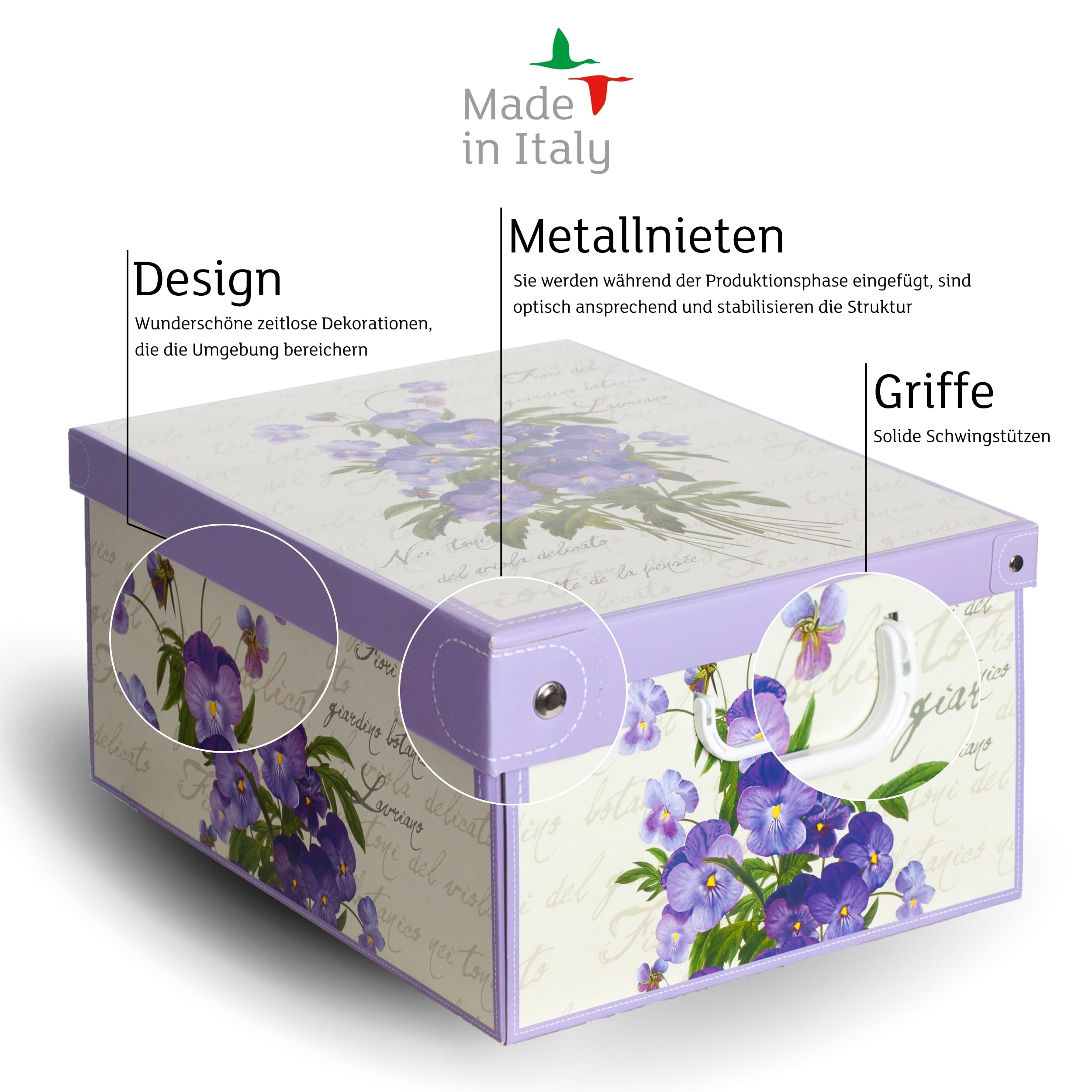 Lavatelli Set mit 6 Aufbewahrungsboxen Kleiderschrank aus Karton mit verschiedenen Blumenmustern für Kleidung, Wäsche, Wechsel der Jahreszeiten, Kinderzimmer, Geschenkbox, Organizer, 39 x 50 x 24 cm