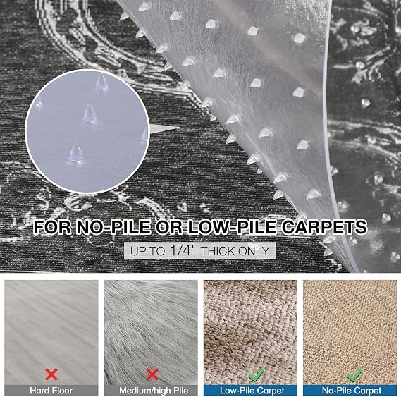 Chair Mat for Carpet, 36 x 48 Desk Chair Mat for Carpeted Floors, Non-Slip Office Vinyl Mat for Carpet with Studded, Easy Glide Heavy Duty Floor Protector Mat for Home Office, Clear
