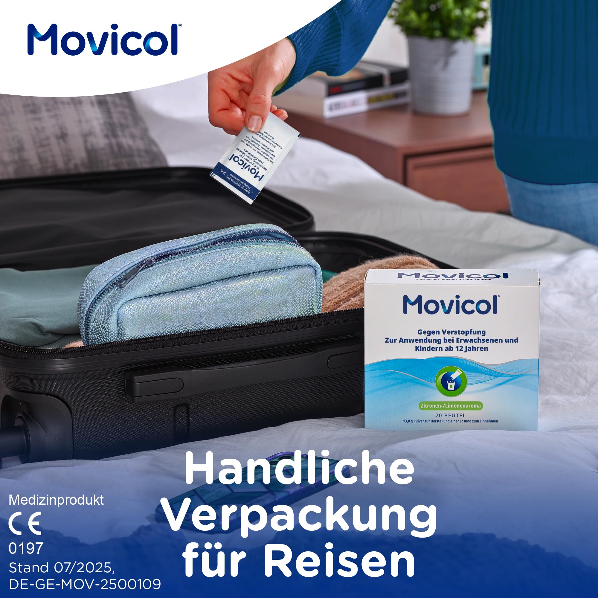 Movicol® Dosierbeutel; Zitrone/Limone, 50 Beutel, gegen Verstopfung bei Erwachsenen & Kindern ab 12 Jahren, Abführmittel, hydratisiert, weicht den Stuhl auf & regt so die natürliche Darmbewegung an