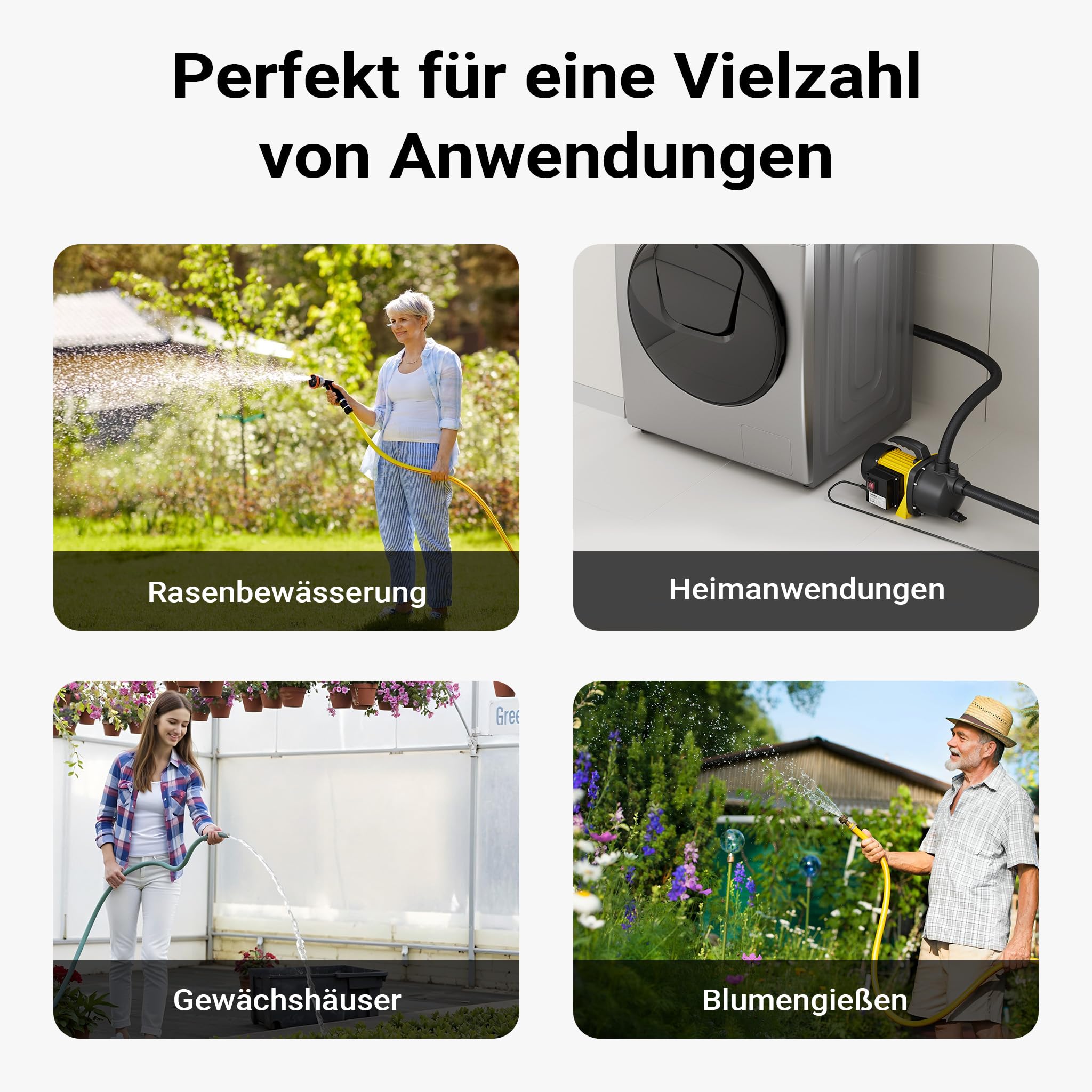 Wiltec Gartenpumpe 3800/h, 1200W, mit Tragegriff & Wasserablassschraube, max. Förderhöhe 48m, für Süßwasser Hauswasserwerk Wasserpumpe Bewässerungspumpe Regenwasserpumpe