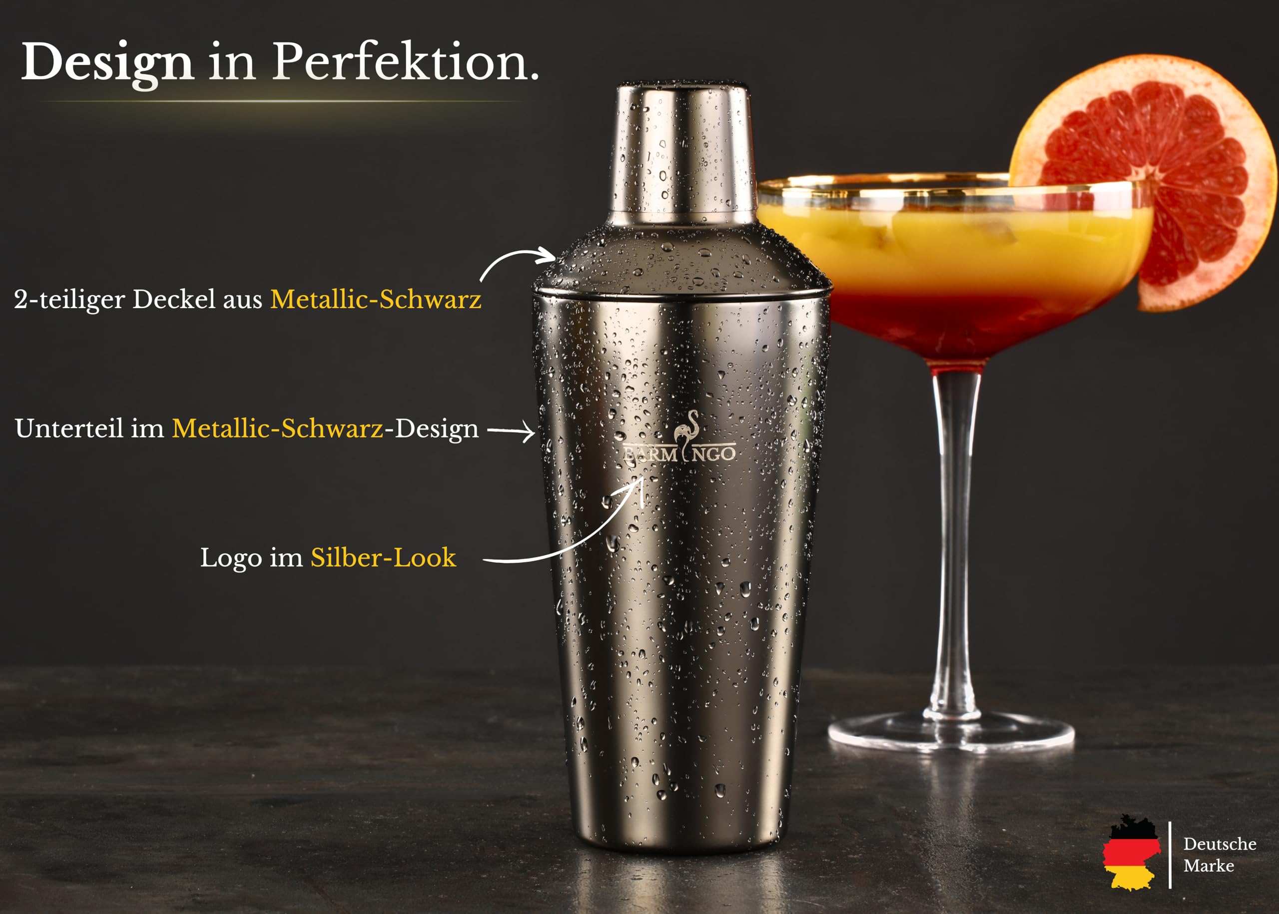 Edelstahl Cocktail Set 11tlg. – 700 ml Cocktail Shaker Set mit Ständer und Bar Zubehör, Cocktailshaker Set | Barkeeper Set | Cocktail Mix Set | Bar Set | Geschenkset | Schwarz