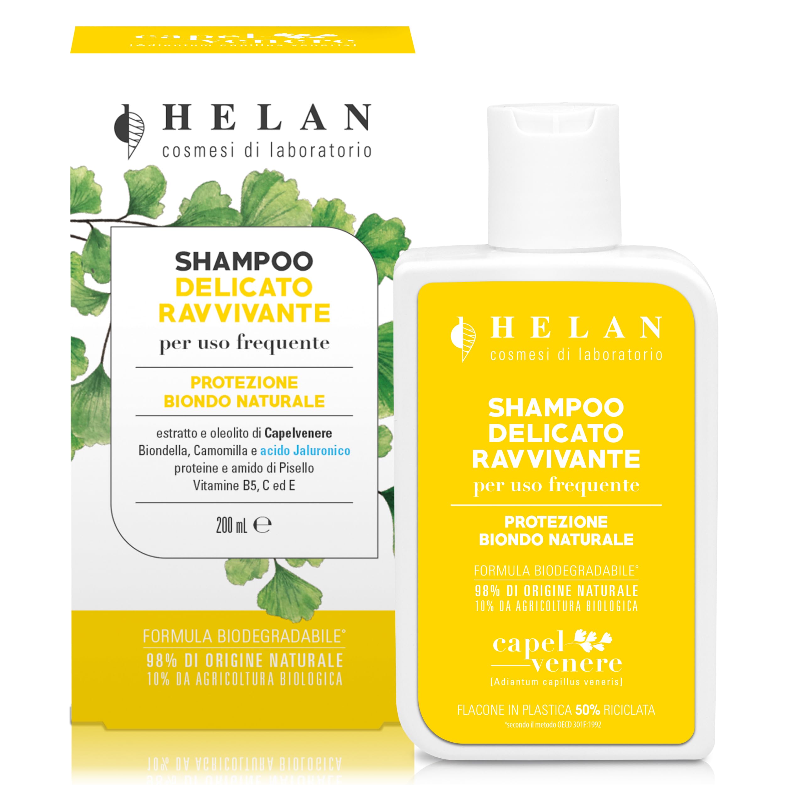 Helan Capelvenere - Brightening Shampoo for Blonde Hair, Gentle Daily Frequent Use, Brightens with Mullein and Organic Chamomile - Natural Protection for Blonde Hair, Made in Italy, 200 ml