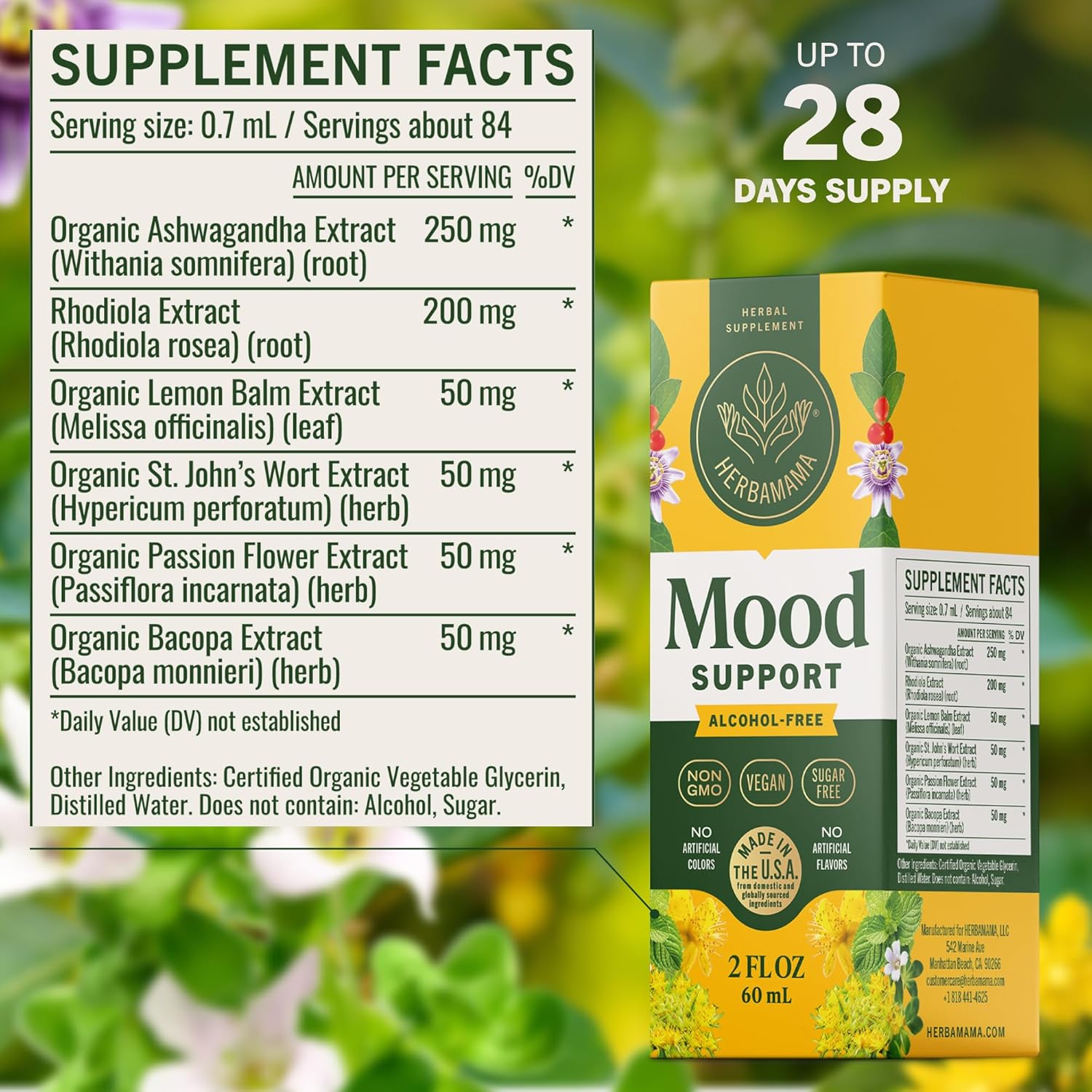 HERBAMAMA Mood Support Supplement - Vegan Calmness & Relaxation Support with Ashwagandha - Non-GMO, Alcohol & Sugar-Free Tincture, 28-Day Supply - Image 3