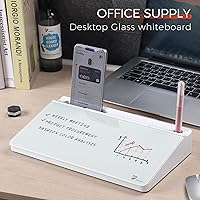 Vista 17 de TOWON Desktop Glass Whiteboard with Basic Calculator, 12 Digit LCD Display, Desk Organizers with Accessories for Office, Home, School Supplies