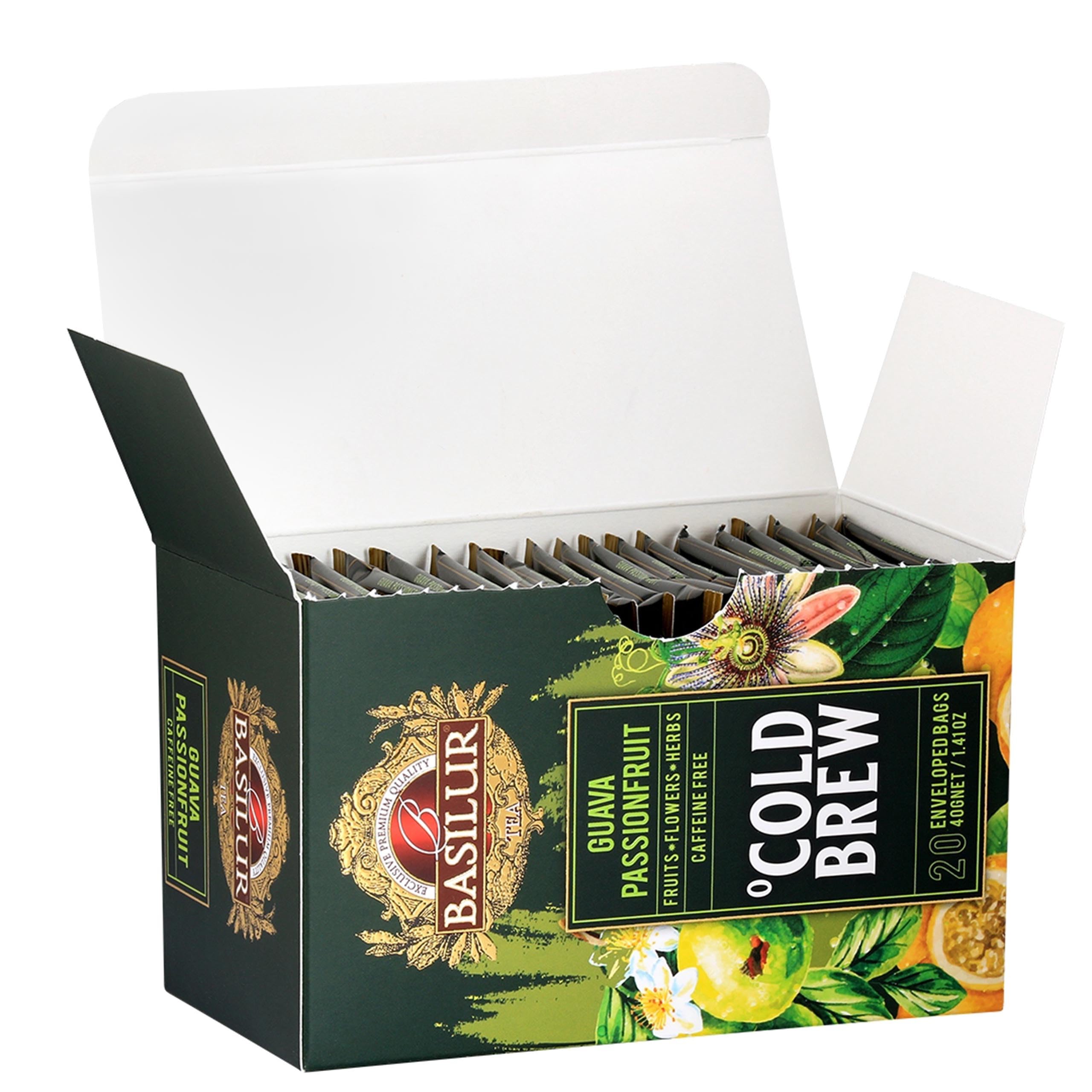 BASILUR Cold Brew - Té descafeinado de frutas con sabor a fruta de la pasión y cítricos, té frío en bolsitas 20 x 2 g (1)