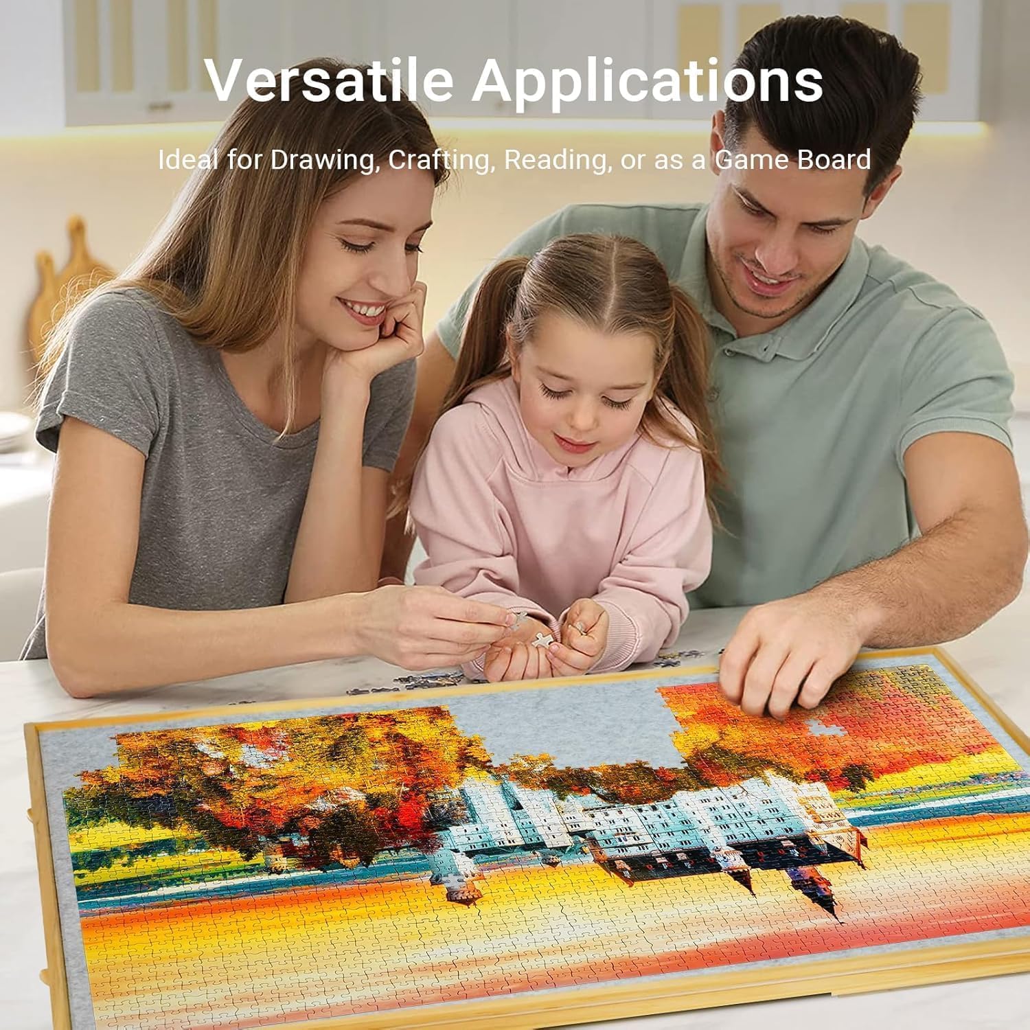Tilting Puzzle Board for 1500 Pieces – 26"x36" Table with Drawers, Cover, 60° Ergonomic Non-Slip Surface, Portable Puzzle Board with 4 Sorting Trays
