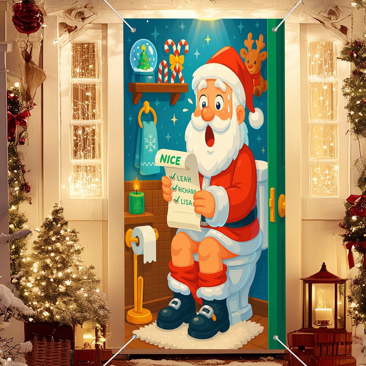 IVN Santa Naughty List Door Cover Decoration 71 x 35 in Holiday Banner Christmas Entry Decor Indoor Outdoor for Front Door Party Decorations Country Winter Accent - Image 7