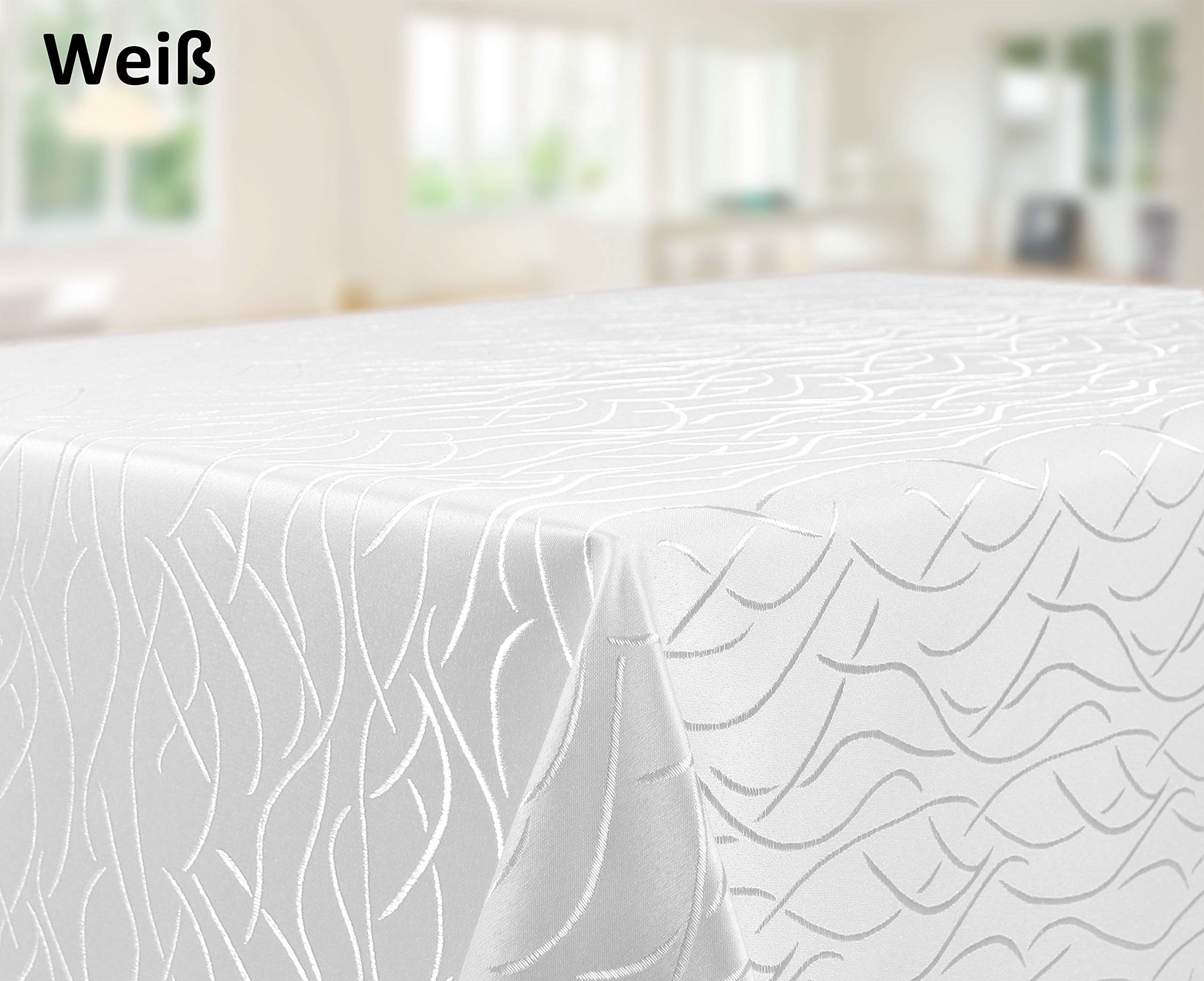 Leinen Optik, Tovaglia Damasco con linee ondulate, rettangolare, ovale, rotonda, dimensioni e colore a scelta, Tessile, Rose, Eckig 160x260 cm