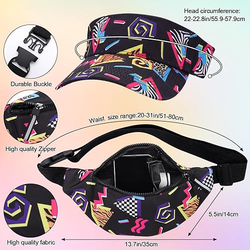 Miniatura 2 de Paquete de 2 riñoneras de los años 80 y 90 con visera para el sol, riñonera, traje retro de los años 80 y 90, accesorios de moda para hombres y
