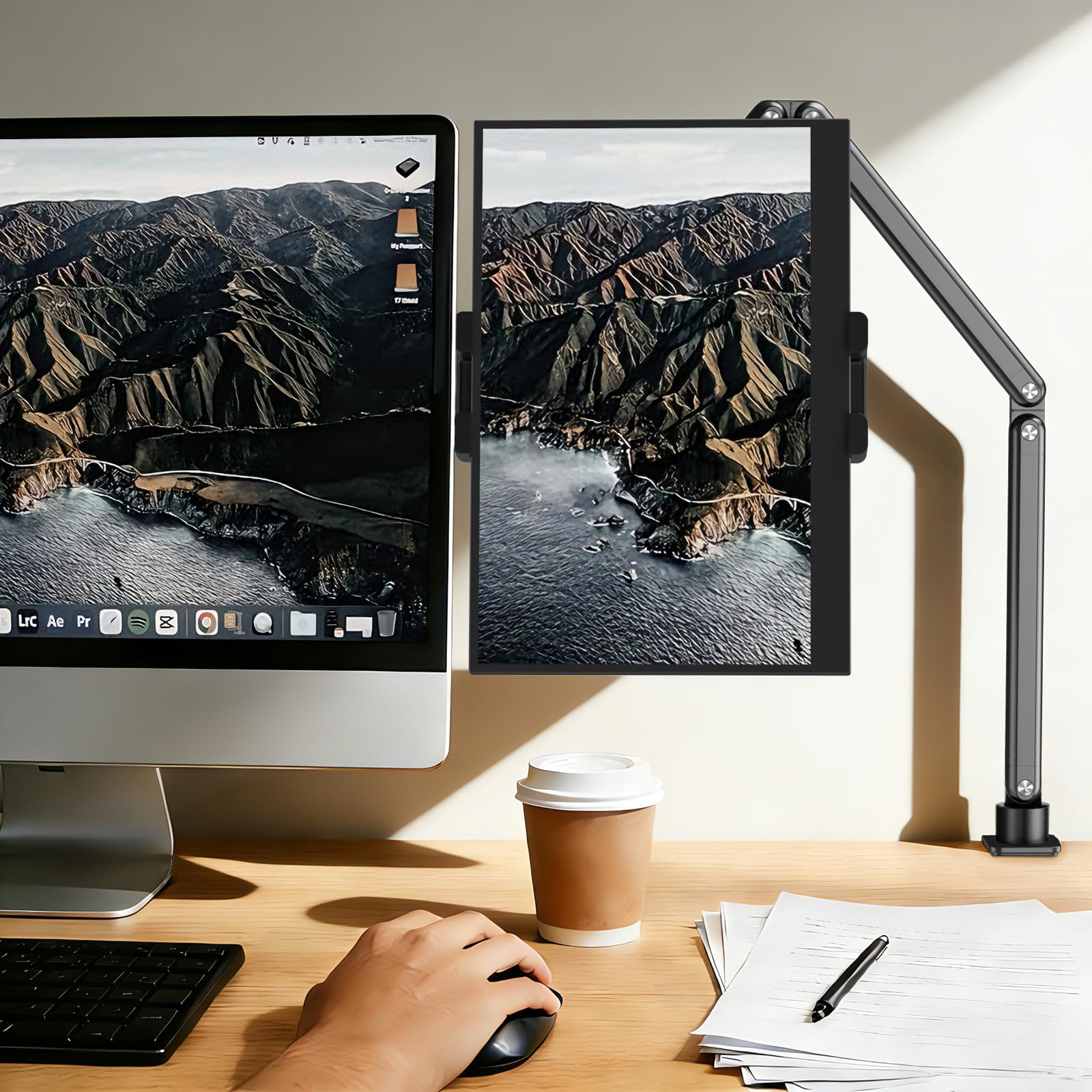 Urmust Tablet Halterung Höhenverstellbarer Aluminium Tablet Armhalterung mit 360° drehbarer Metallbasis, iPad Halterung Tisch kompatibel mit iPad Galaxy Tab Kindle & Monitor Halterung von 4.7" - 15.6"