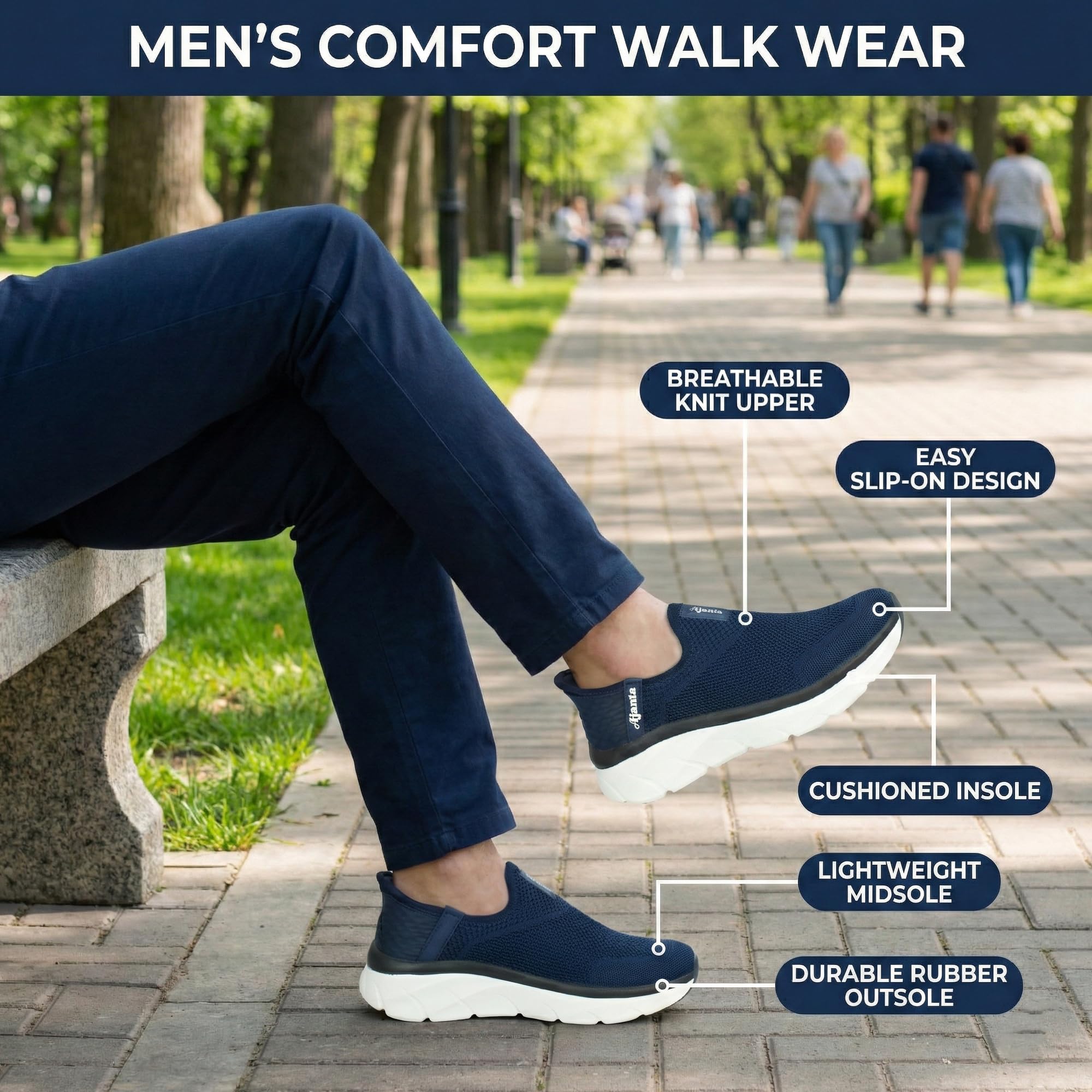 AJANTA Men’s Slip-On Shoes | Blue Mesh Upper Lightweight Casual Wear Footwear 2