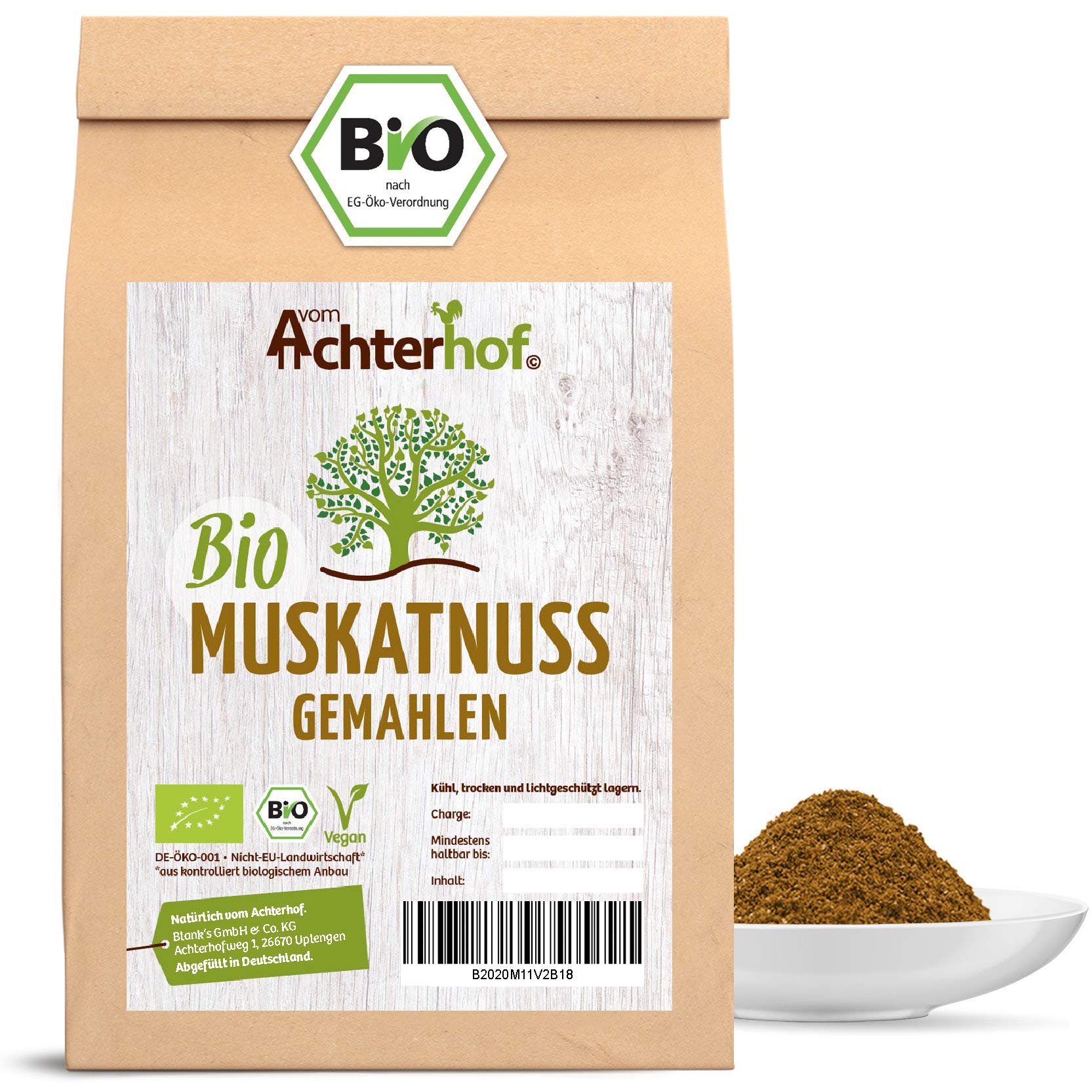 BIO Muskatnüsse gemahlen (100g) Premium Qualität vom-Achterhof Muskat Muskatnuss Pulver