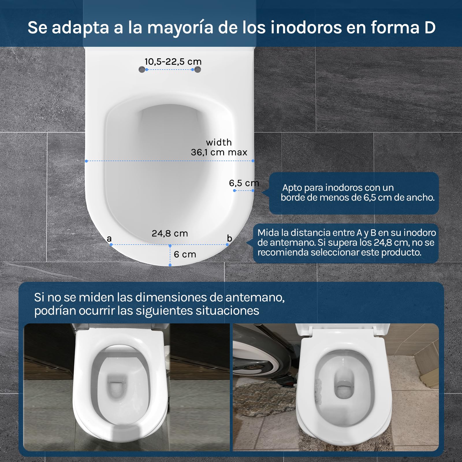 WOLTU Tapa WC Universal Forma de D, Asiento de Inodoro de Cierre Suave con Liberación Rápida para una Fácil Limpieza,Toilet Seat Para Familia y Baño, Blanco