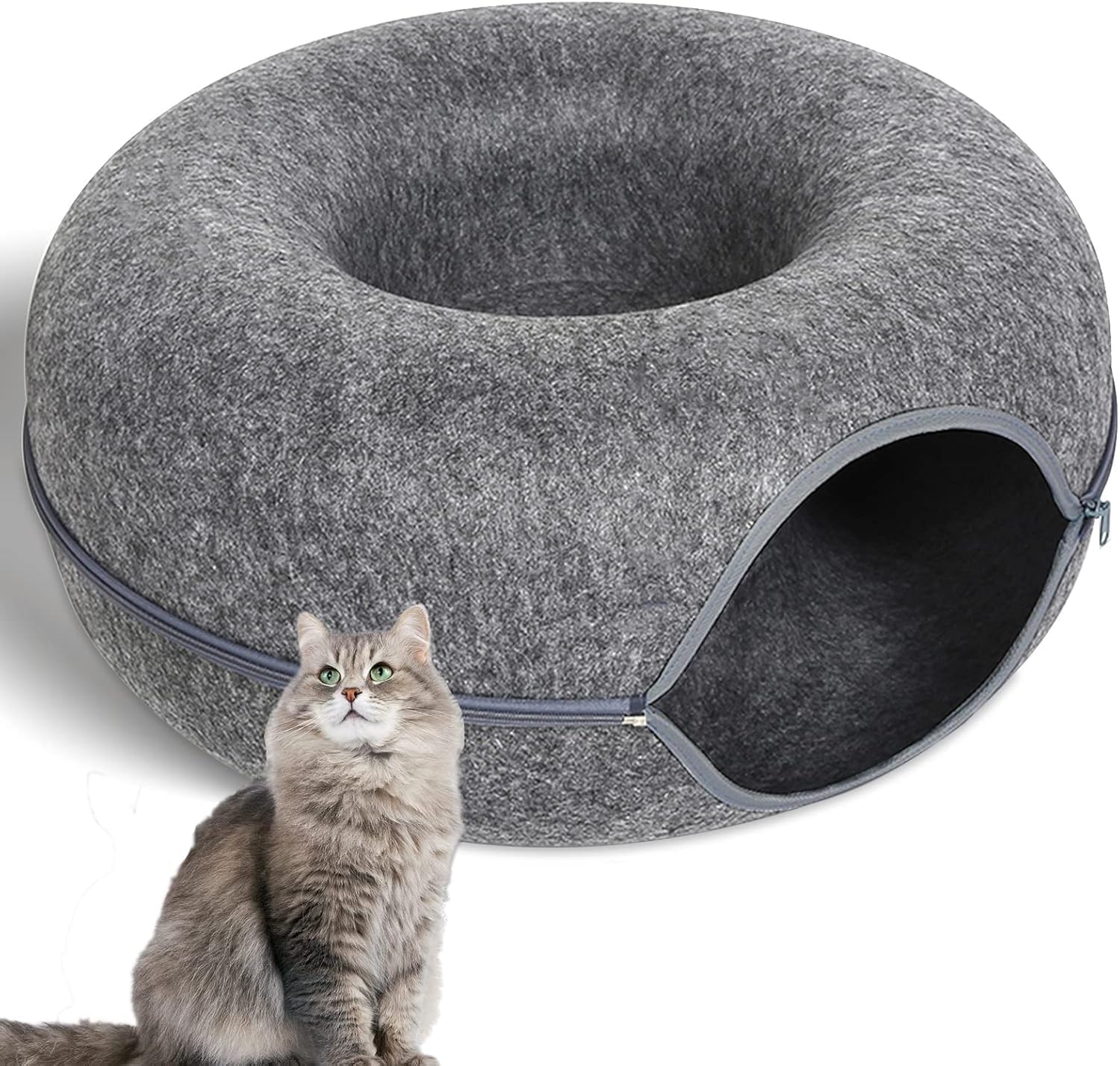Arcanine Cat Cave Donut Bed for Indoor Cats – Donut Cave Tunnel, Scratch Resistant, Detachable & Washable Hideaway Bed (AR-01, 24 X 12 in)