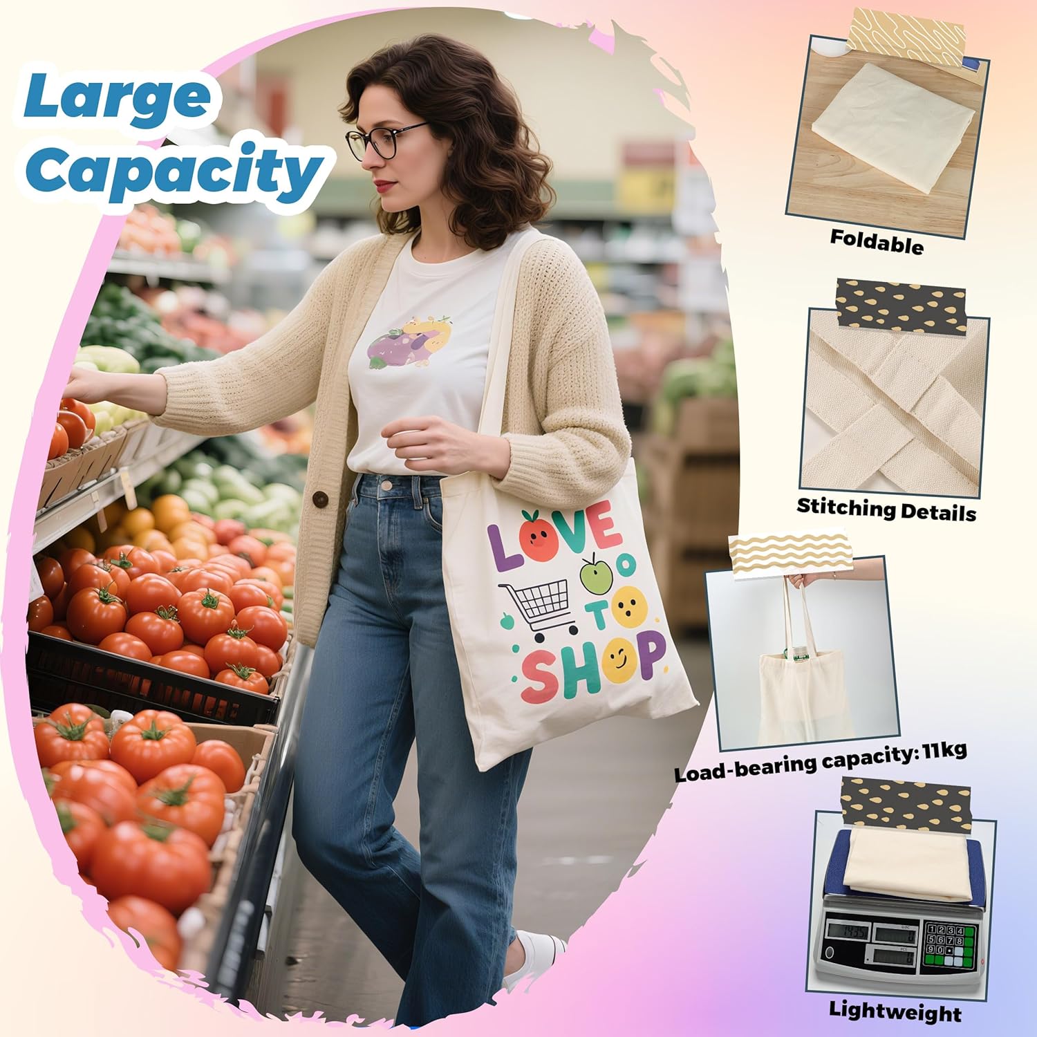 Joyclub 10 Pack Sublimation Tote Bags Blanks large 15 x 16 in with Long Handle Reusable Grocery Polyester Bags For Sublimation Shopping DIY Decorating Crafting Natural Color - Image 5