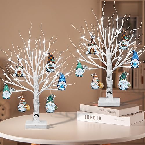 Miniatura 3 de Brightdeco Árbol de abedul iluminado con 36 luces LED para decoración del hogar, juego de 2 decoraciones de árbol artificial iluminado, árbol de