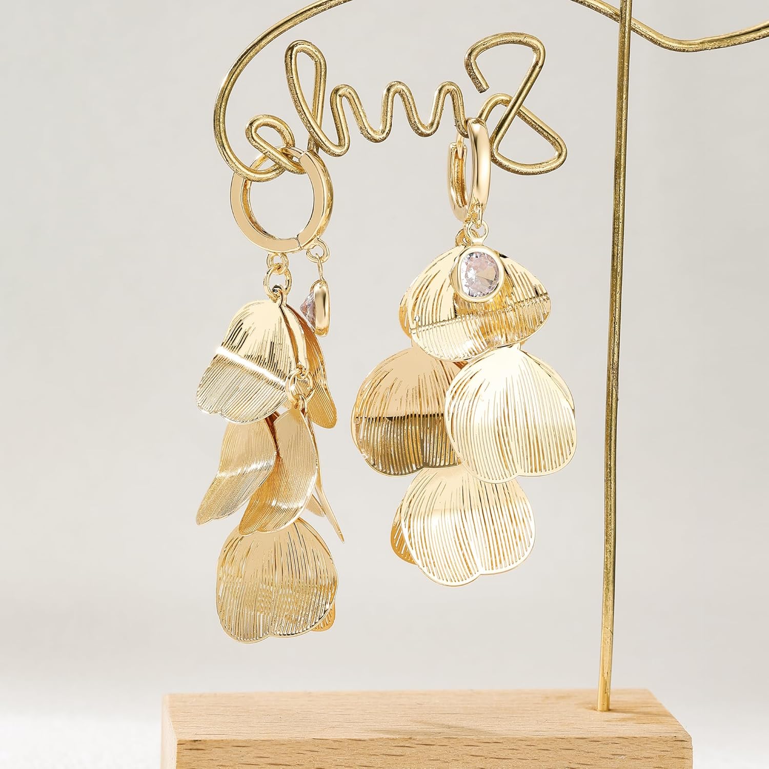 14K Gold Plated Flower Earrings for Women Layered Floral Drop Dangle 14K Gold Plated Statement Earrings Exaggerated Jewelry Gift for Women - Image 5