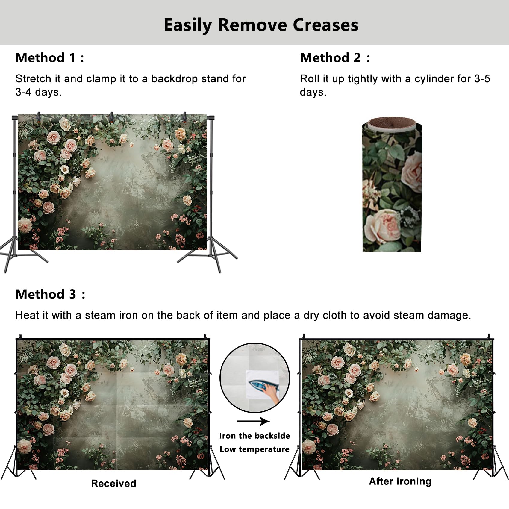 YongFoto Elegant Retro Bloom Flower Wall Backdrop 7x5ft Spring Green Plant Climbing Vines Floral Photography Background Bridal Shower Wedding Party Banner Room Decor Portraits Photoshoot Wallpaper: 7ftx5ft Style 7