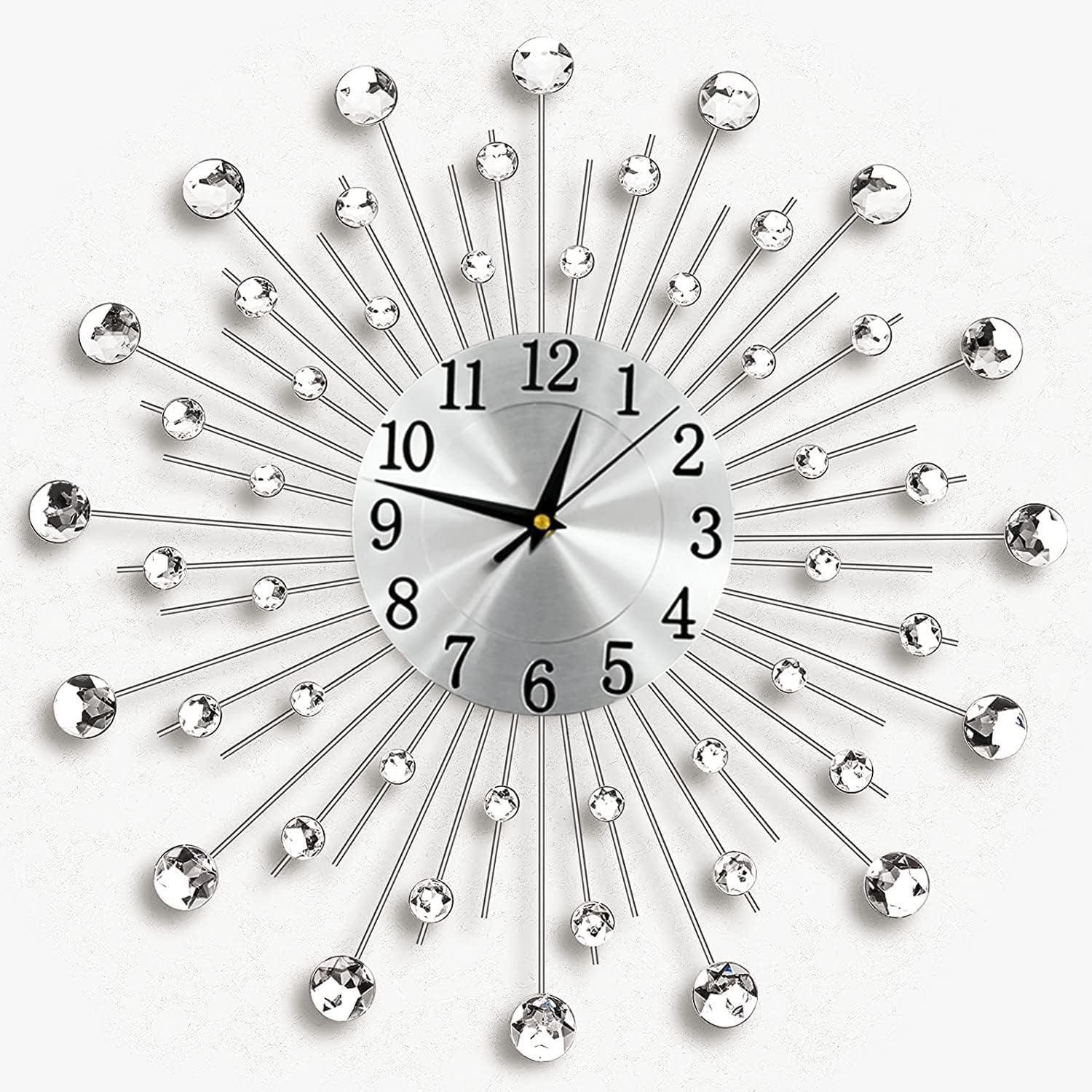 Holdfiturn Crystal Diamond Wall Clocks Modern Wall Clock Flower Wall Clock Silent Metal Clock 45cm for Living Room Bedroom Home Wall Art Decoration