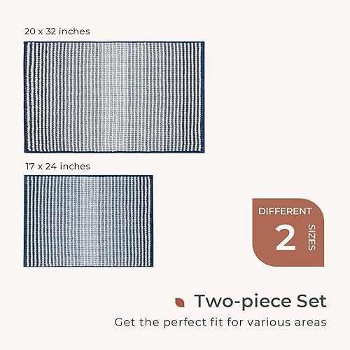 Miniatura 5 de FRESHMINT Juego de 2 alfombras de baño de felpilla degradada de 17 x 24 pulgadas + 20 x 32 pulgadas, antideslizantes, para suelo de baño, juego de 2