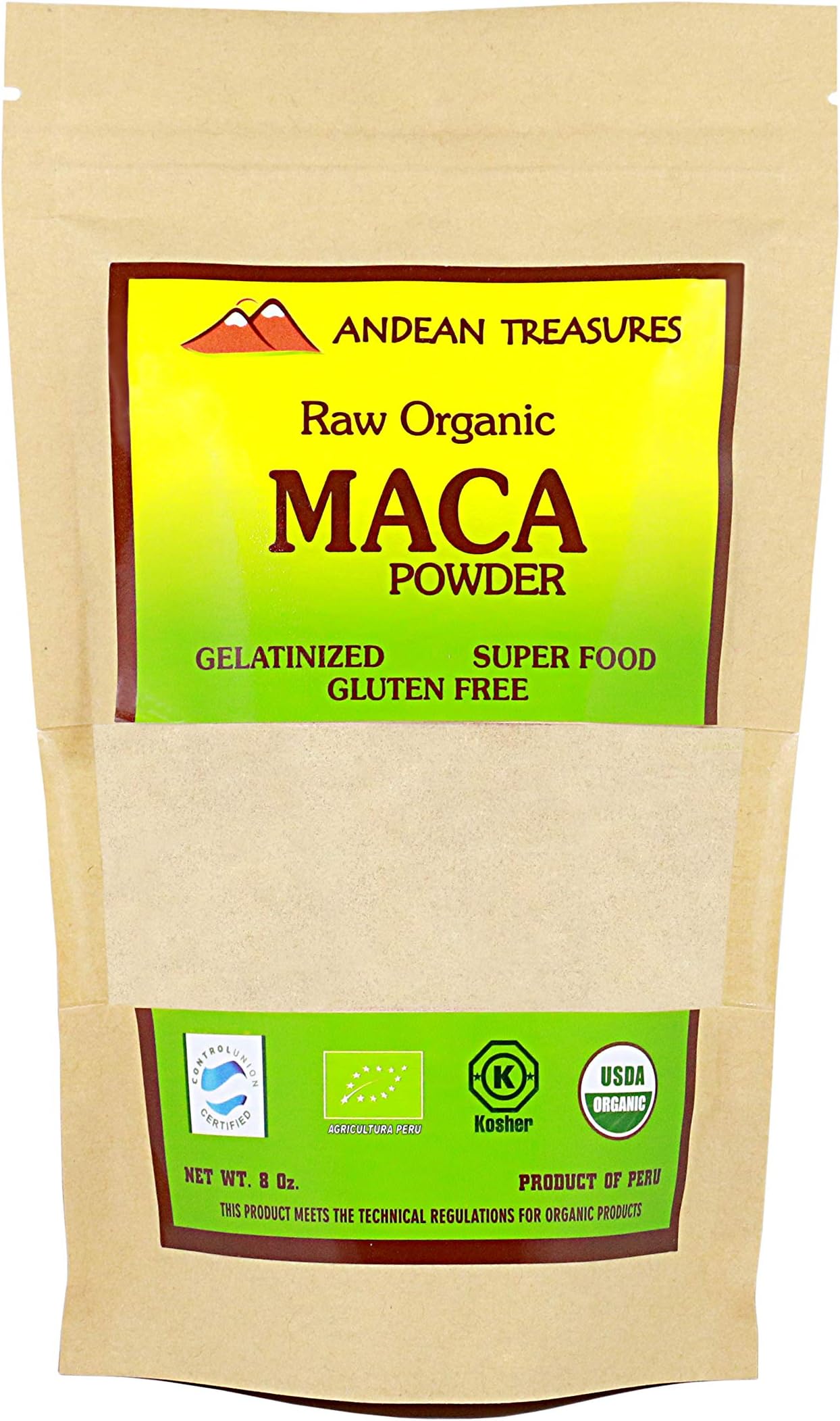 USDA ORGANIC PERUVIAN MACA POWDER 8oz (PACK OF 4) Gelatinized - Kosher - SUPERFOOD