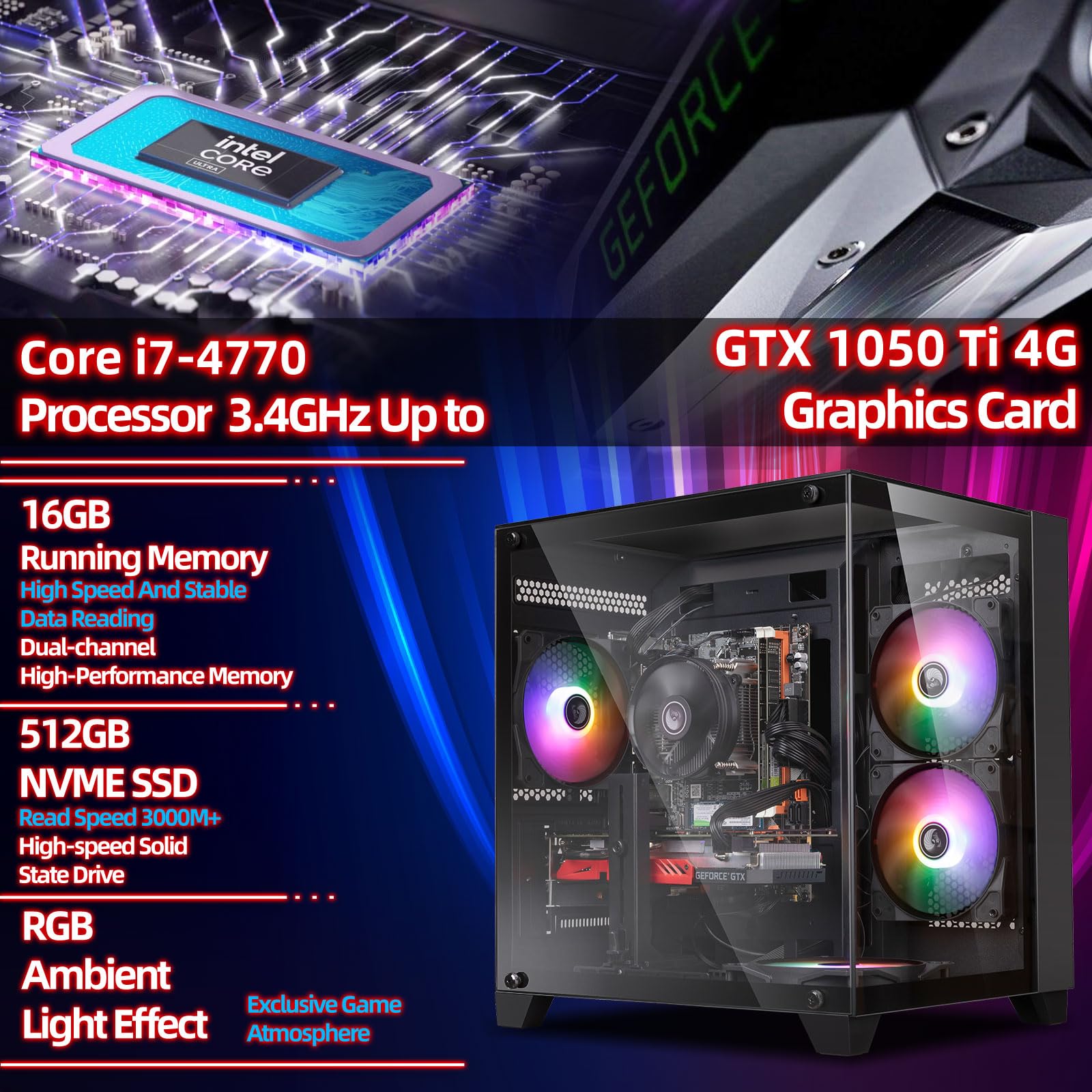【光るゲーミングPC】Core i7 / 16GB / GTX1050Ti Amazon.co.jp: Kroteaup ゲーミングタワーコンピューター、Intel Core