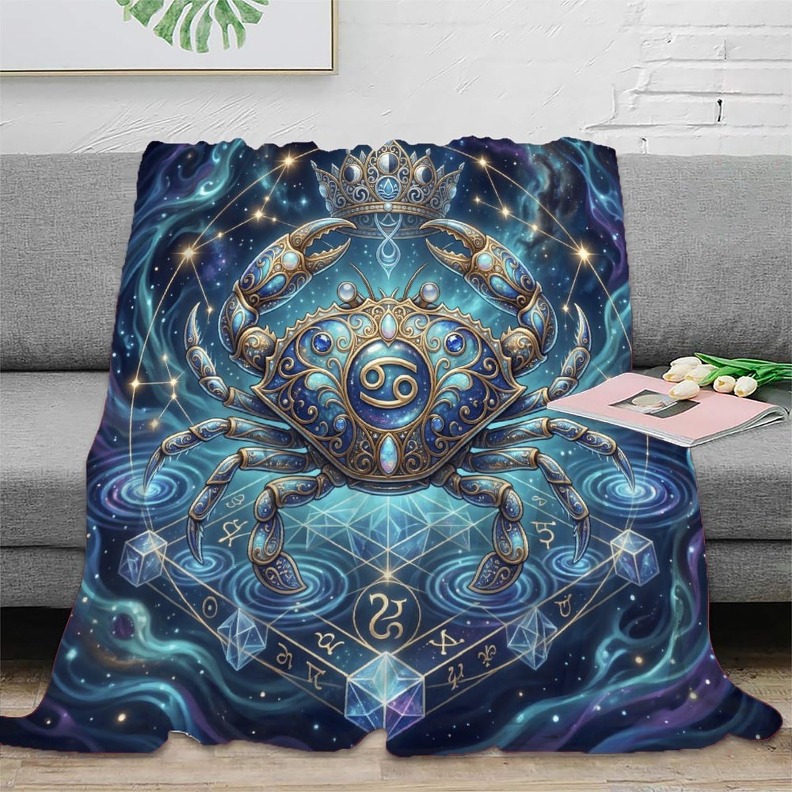 W7C8U2X3 Zodiac Cancer Constellation for Warm Throw Blanket, Office Nap Use
