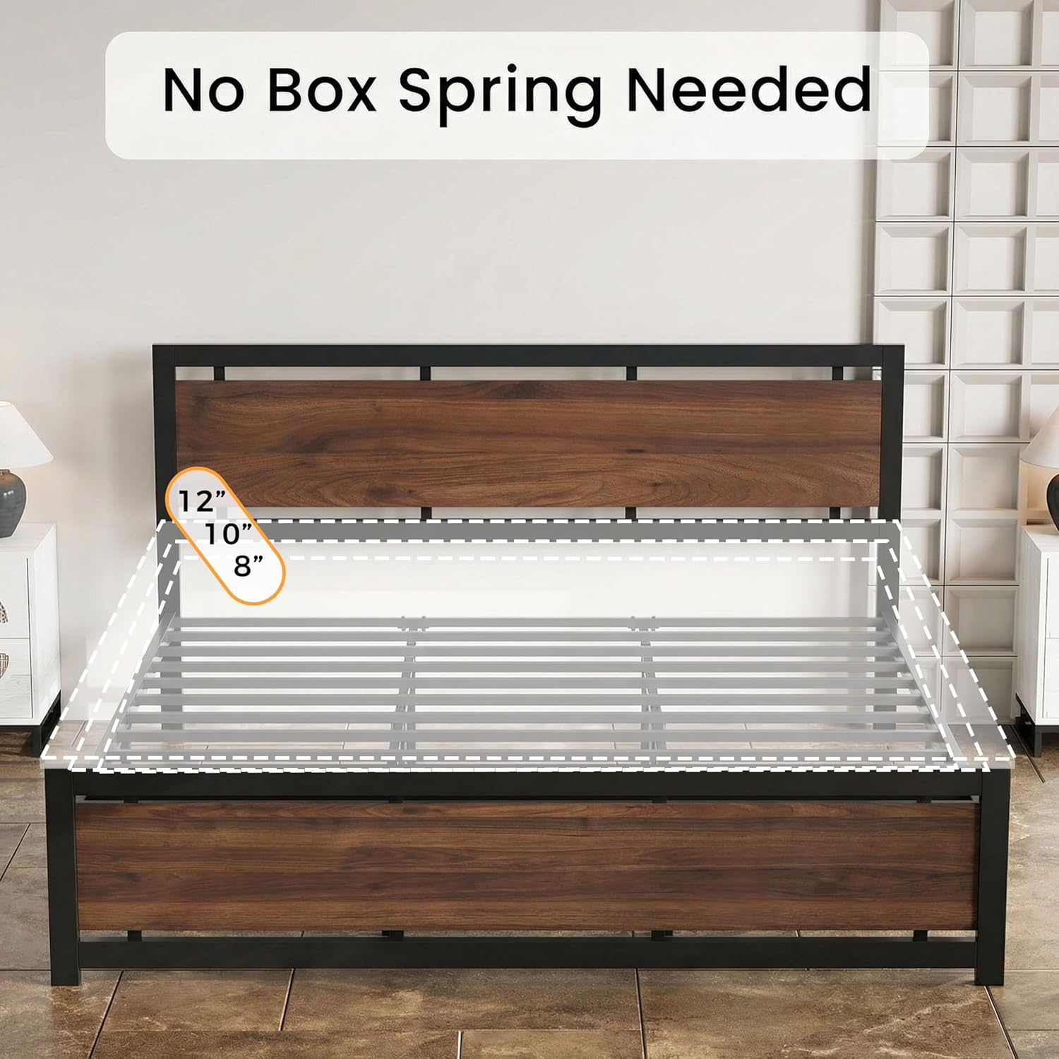 LIKIMIO California King Bed Frame with Headboard and Footboard, Metal Strong Supports, Easy Assembly, Noise-Free, No Box Spring Needed, Dark Walnut